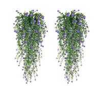 Wilitto Easy-care Artificial Plants Realistic Fake Flowers Uv Resistant Flower Vine for Indoor/outdoor Decor Lifelike Faux Floral Home Wedding Garden Yard Blue Purple 2pcs