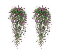 Wilitto Easy-care Artificial Plants Realistic Fake Flowers Uv Resistant Flower Vine for Indoor/outdoor Decor Lifelike Faux Floral Home Wedding Garden Yard Purplish Red 2pcs