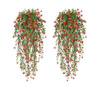 Wilitto Easy-care Artificial Plants Realistic Fake Flowers Uv Resistant Flower Vine for Indoor/outdoor Decor Lifelike Faux Floral Home Wedding Garden Yard Red 1pc