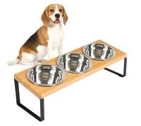 Wilitto Elevated Dog Bowls,Wooden Feeder Rack with 3 Stainless Steel Bowls Non-slip Small Medium Cat Dog Tilted Raised Water Food Feeding Bowl Pet Supplies for Small Dogs & Cats 1 Set
