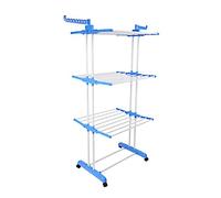 Wilitto Foldable Laundry Drying Rack，Good Load-bearing, High Durability, Long Lasting，Oversized 4-Tier Collapsible Laundry Rack with 3 Retractable Trays for Indoor Outdoor Use Blue
