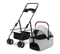 Wilitto Folding Pet Travel Stroller Dog Cat Pushchair Trolley Puppy Jogger Carrier Puppy Stroller Doggie Stroller Dog Pram Detachable Carrier Dog Carriages Kitty Jogging Stroller Grey