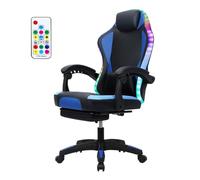 Wilitto Gaming Chair, Blue, Modern, Ergonomic, High Back with Footstool, LED RGB Light, Metal, Adult Gaming Chair