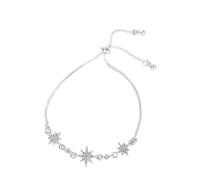 Wilitto Girlfriend Present Friendship Gift Bracelet Women's Heart Moon Pendant Cubic Zirconia Adjustable for Beach Wedding Dance Party Silver F