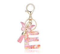 Wilitto Heart Sequin Letter Keychain Alphabet Epoxy Resin English with Heart-shaped Sequins Butterflies Tassel Initial Lettering Key Chain E