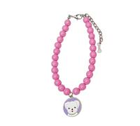 Wilitto Non-fading Pet Necklace Bright Colored Collar Beaded Artificial Pearl Adjustable Jewelry for Small Dogs Durable Accessory Daily Dressing Photos Rose Red M