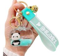 Wilitto Panda Pendant House Keys Keychain Clear Acrylic Quicksand Bell Decor Keyring with Lanyard Doll Handbag Green