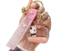Wilitto Panda Pendant House Keys Keychain Clear Acrylic Quicksand Bell Decor Keyring with Lanyard Doll Handbag Pink
