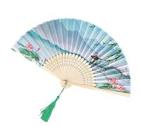 Wilitto Photography Prop Folding Fan Decorative Handheld Vintage Bamboo Hand Imitation Silk Floral Print Chinese Style with Tassel Pendant for Women Girls D