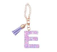 Wilitto Purple Tassel Keychain Resin Letter A-z Pendant Star Sequin Clear Initial Shape with Tumbler Charm Cup Bag E