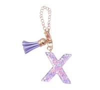 Wilitto Purple Tassel Keychain Resin Letter A-z Pendant Star Sequin Clear Initial Shape with Tumbler Charm Cup Bag X