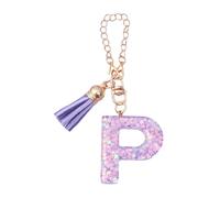 Wilitto Purple Tassel Keychain Resin Letter A-z Pendant Star Sequin Clear Initial Shape with Tumbler Charm Cup Bag P