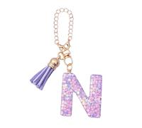 Wilitto Purple Tassel Keychain Resin Letter A-z Pendant Star Sequin Clear Initial Shape with Tumbler Charm Cup Bag N