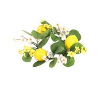 Wilitto Rustic Candle Holder Durable Fake Silk Wreath Lemon Flower Ring Artificial Leaves Spring Greenery Garland Pillar Home Wedding Party Table Centerpiece Lemon