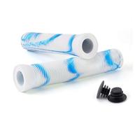 Wilitto Scooter Grips with Bung Ends, Soft Rubber Flangeless Handlebar Grips for Stunt Scooters, MTB, BMX, Urban Bike, Tricycle, Wheelchair - White, Blue