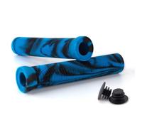 Wilitto Scooter Grips with Bung Ends, Soft Rubber Flangeless Handlebar Grips for Stunt Scooters, MTB, BMX, Urban Bike, Tricycle, Wheelchair - Black, Blue