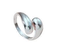 Wilitto Simple Elegant Ring Long-Lasting Color Retention Women's Adjustable Water Drop Shape Electroplated Stainless Metal Solid Commute Silver