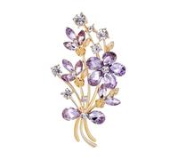 Wilitto Sophisticated Brooch Glass Bouquet Women Elegant Shape Shiny Rhinestones Inlaid Pin Suit Collar Shawl Scarf Badge Costume Purple