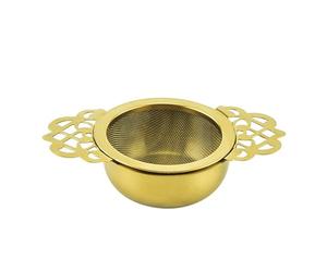 Wilitto Tea Infuser Stainless Steel Tea Strainer Fine Mesh Tea Diffuser with Double Handles for Teapots Cups Mugs to Loose Leaf Tea Cocktail Juice Flour Spices and Baking Golden