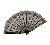 Wilitto Traditional Lace Fan Chinese Folding Style Flower Patterns Hand with Ergonomic Grip Portable Lightweight Handheld for Women Ideal Dancing Cosplay Black