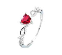 Wilitto Valentine Day Gift Electroplated Heart-Shaped Jewelry Women Wedding Ring Heart Rhinestone Hollow Out Polished Lightweight Prom Silver US 5