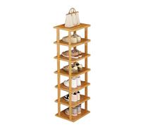 Wilitto Vertical 8-Tier Portable Folding Shoe Storage Rack, Wood Narrow Shoe Rack, Small Shoe Organizer, Space Saving Corner Shoe Shelf, Tall Shoe Tower for Entryway, Closet