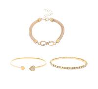 Wilitto Women Heart Bracelet Set Eye-catching 3 Pcs/Set Rhinestone Cuff Bracelets Open Jewelry Retro Lucky Stack for Adjustable Dainty Golden