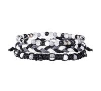 Wilitto Woven Bracelets Black Matte Agate Bracelet 3 Pcs/Set Set Spiritual Protection Stability Wax Line Braided Colorful Beaded Smooth Black