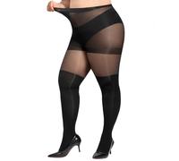 WiliW Mock Supender Plus Size Tights for Women Black Thigh High Pantyhose Stocking