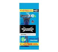 Wilkinson Sword Extra 3 Essential - Pack of 4 + 2 Disposable Razors with an Aloe Vera Lubricant Band - Optimal for Facial Care and Softness