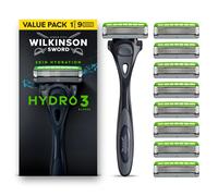 Wilkinson Sword Hydro 3 Razors for Men, Value Pack, Dual Lubrication, Carbon Coated Blades, Men's Shaver Razor Handle Plus 9 Blade Refills