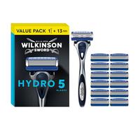 Wilkinson Sword Hydro 5 Men’s Razor, Great Addition to Wash Bags for Men's Grooming, Great Shavers for Routine Shaving, 1 Reusable Handle plus 13 Refill Blades Pack