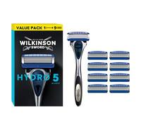 Wilkinson Sword Hydro 5 Men’s Razor, Great Addition to Wash Bags for Men's Grooming, Great Shavers for Routine Shaving, 1 Reusable Handle + 9 Blades Refills Pack