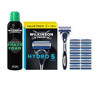 Wilkinson Sword Hydro 5 Razor, Carbon Coated 5 Blades, Hydrating Gel, Flip Trimmer, 1 Handle + 13 Refills, + Wilkinson Sword Sensitive Shave Foam for Men, Sensitive Skin, 200ml