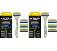 Wilkinson Sword Hydro 5 Sensitive Razor For Men, 5 Blade Cartridge Razor with Hydrating Aloe Vera Gel, Skin Guards, Flip Trimmer, 4 Piece Set (Handle + 3 Blades), Multicolor, Men's (Pack of 2)
