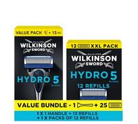 Wilkinson Sword Hydro 5 Skin Protection Razor, Carbon Coated 5 Blades, Hydrating Gel, Flip Trimmer, 1 Handle + 13 Refills, Men's + Wilkinson Sword Hydro 5 Men’s Razor Refills x 12
