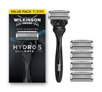 Wilkinson Sword Hydro 5 Ultimate Razors for Men, Value Pack, Hyaluronic Acid, Carbon Coated Blades, Men's Shaver Razor Handle plus 5 Blade Refills
