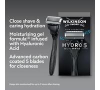 Wilkinson Sword Hydro 5 Ultimate Razors for Men, Value Pack, Hyaluronic Acid, Carbon Coated Blades, Men's Shaver Razor Handle Plus 5 Blade Refills