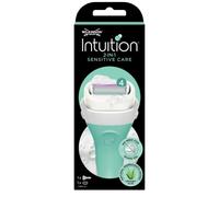 Wilkinson Sword Intuition 2in1 Sensitive Care Razor, 4-Blade Soap System, Flexible Head, Dermatologically Tested Soap with Aloe Vera, Blue, Women