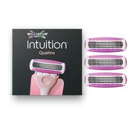 Wilkinson Sword Intuition Quattro, 3 Women’s Razor Blade Refills | 4 Blade Razors for Women, Dermatologically Tested, Grippy Handle that Stands Up, Includes 3 Refills