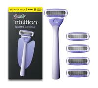 Wilkinson Sword Intuition Quattro Sensitive Women’s Razor, 5 Refills | 4 Blade Sensitive Skin Razors for Women, Dermatologically Tested, Includes Grippy Handle that Stands Up, 5 Refills