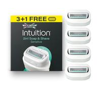 Wilkinson Sword Intuition Soap & Shave Sensitive Women's Razor, 3 Refills | 2in1, 4 Blade Sensitive Skin Razors for Women, Built-In Vegan Soap, Aloe Vera, No Shave Gel Needed, 3 Refills Plus Bonus