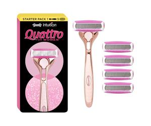 WILKINSON SWORD - Quattro For Women | Premium Metal Rose Gold | Razor Handle + 4 Blade Refills