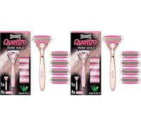 WILKINSON SWORD - Quattro For Women | Premium Metal Rose Gold | Razor Handle + 4 Blade Refills (Pack of 2)