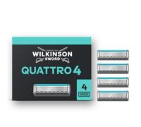 Wilkinson Sword Quattro Men’s Razor Blade Refills, 4 Pack | 4 Diamond Coated Blades, Protective Grid Technology for Less Irritation, Standing Grippy Handle, Face or Body Razors for Men