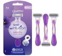 Wilkinson Sword Quattro My Intuition Smooth Violet Blooms Disposable Razor for Women with 4 Moisturising Blades, Hair Removal Razor for Sensitive Skin, Pack of 3