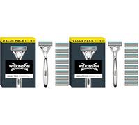 Wilkinson Sword Quattro Titanium Men's Razor for Sensitive Comfort, Great Addition to Wash Bags for Men's Grooming, Shavers for Sensitive Skin, 1 Reusable Razor Handle and 9 Refill Blades Pack