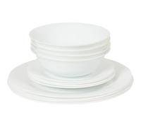 wilko 12 Piece Aria Dinner Set, White, Opal Glass, Break and Chip Resistant, Stackable, Dishwasher, Freezer and Microwave Safe
