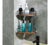 wilko 2 Tier Oslo Corner Rack, Bamboo and Iron, for Bathroom, Black, 21.1 x 21.2 x 32.6 cm