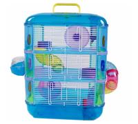 wilko 3 Storey Hamster Cage for Hamsters, Blue, 40 x 26 x 53cm, Exercise Wheels, Tubes, Feeding Bowls, Water Bottle, Easy View Sleeping Pod, Easy to Assemble